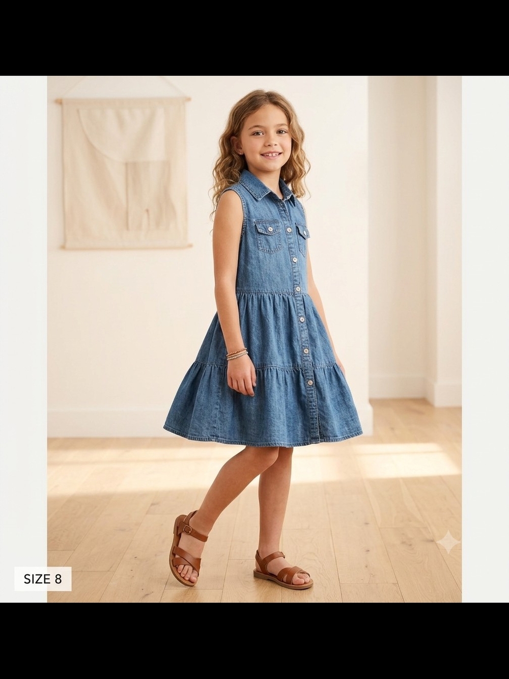 Love Squared Sleeveless Blue Denim Tiered Dress Size 8.     KD 5